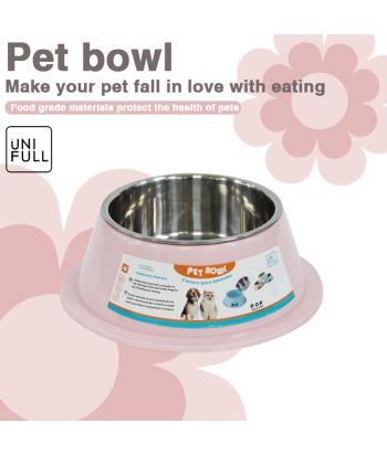 UNIFULL Deep grid dog bowl with stainless steel bowl easy to clean cat and dog food and water dual-use